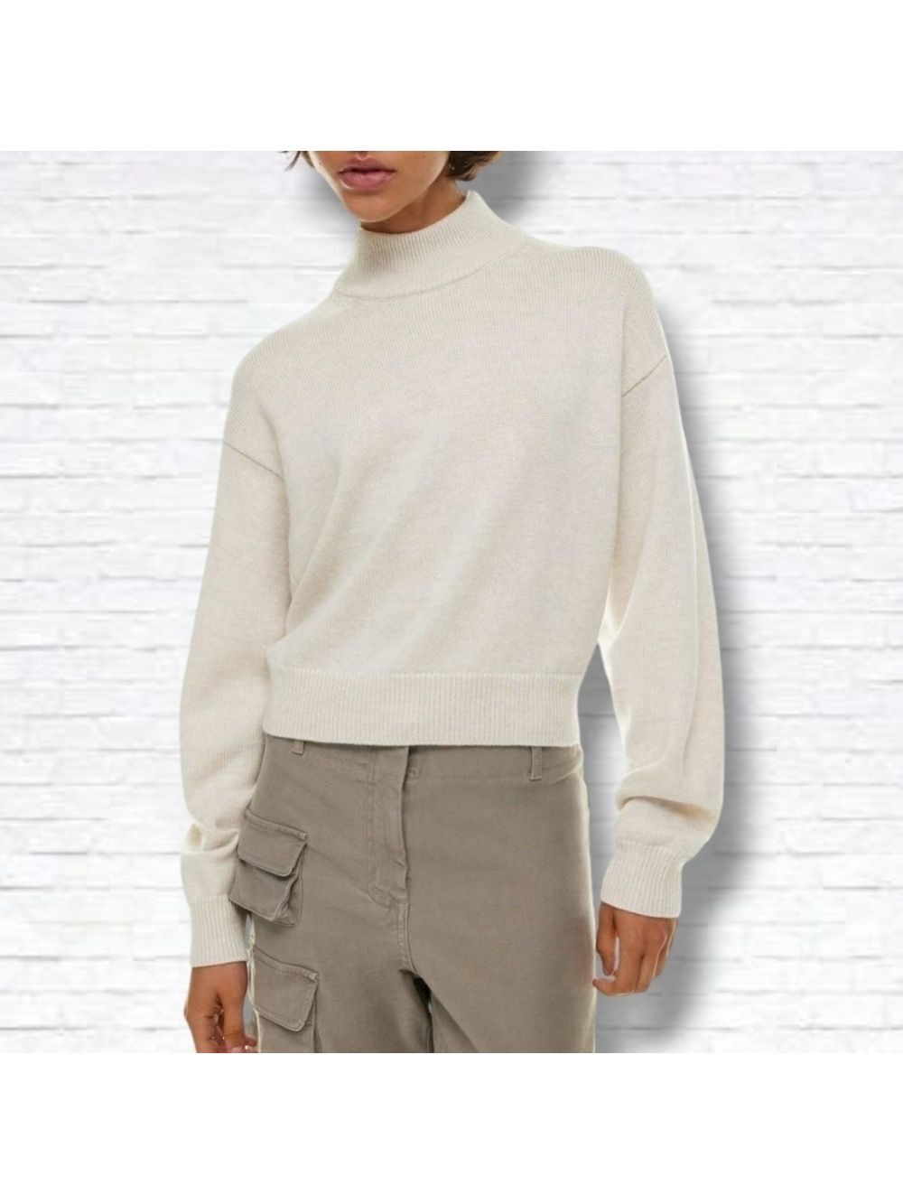Aritzia X Wilfred Free Cream "Harper" Cropped Turtleneck Wool Sweater Size XXS